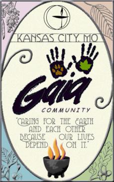 Illuminated manuscript banner for Gaia Community, Kansas City, MO
